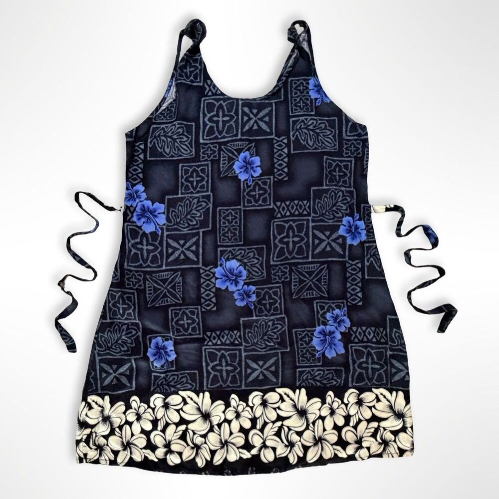 Navy Hawaiian Print Hibiscus Sleeveless Summer Dress, M Tropical Vacation